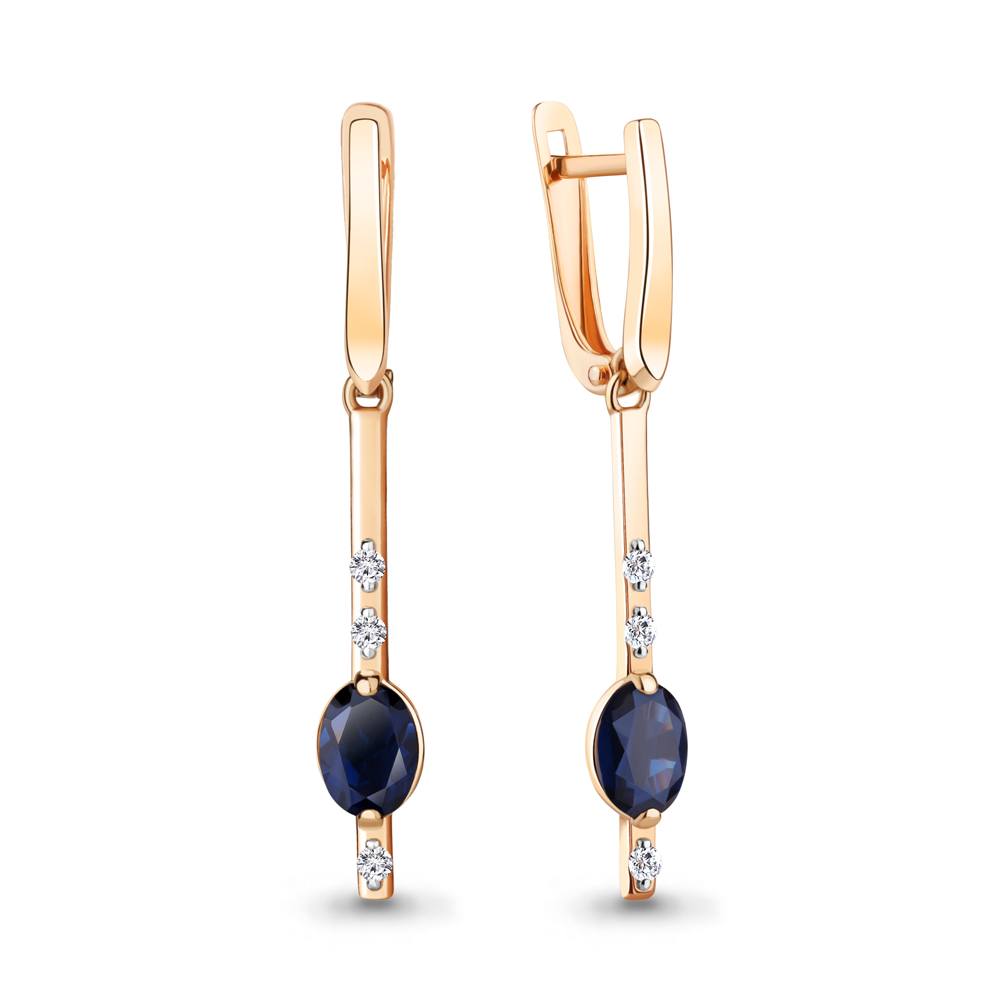 

Серьги подвески из серебра с сапфиром искусственным/фианитом Aquamarine 49735АБ, 49735АБ_925_з