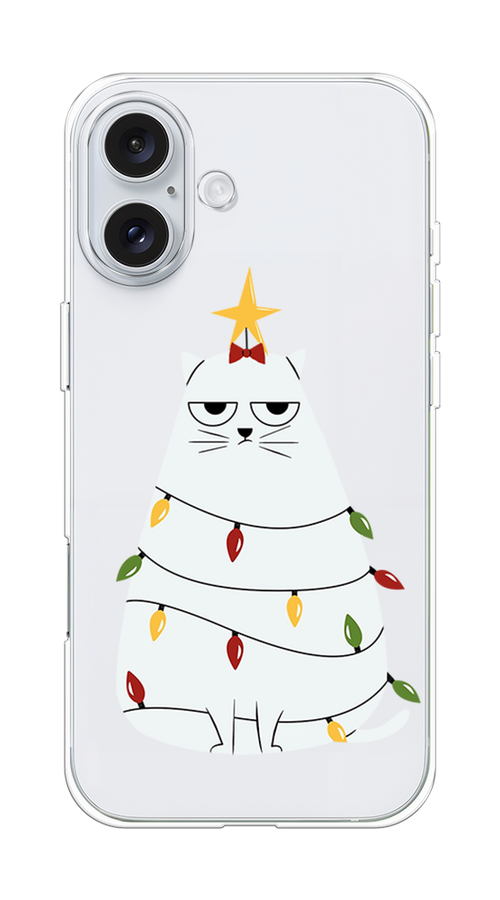 

Чехол на Apple iPhone 16 Plus "Котик в гирлянде", Белый;красный;желтый, 16150-1
