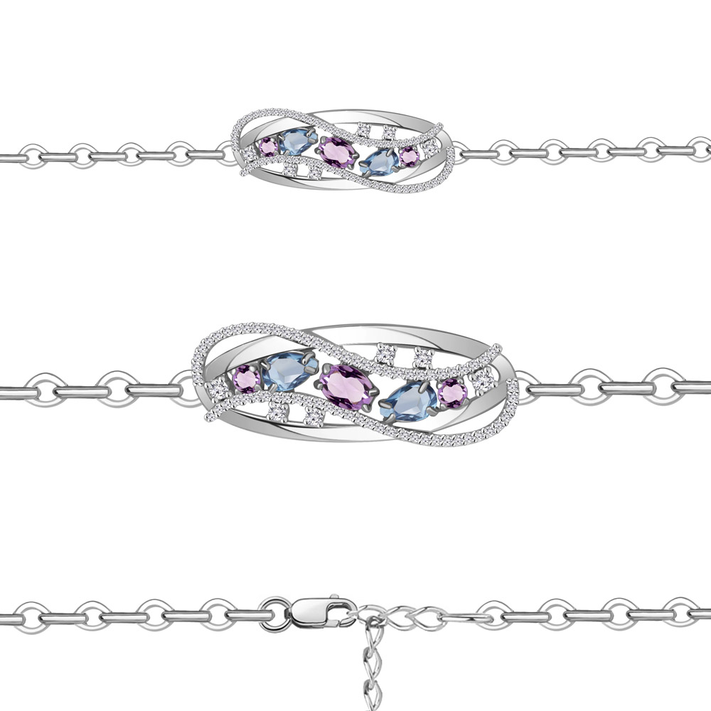 

Браслет из серебра с аметистом\топазом Aquamarine Aquamarine 7411930А_925_р р. 16, 7411930А_925_р