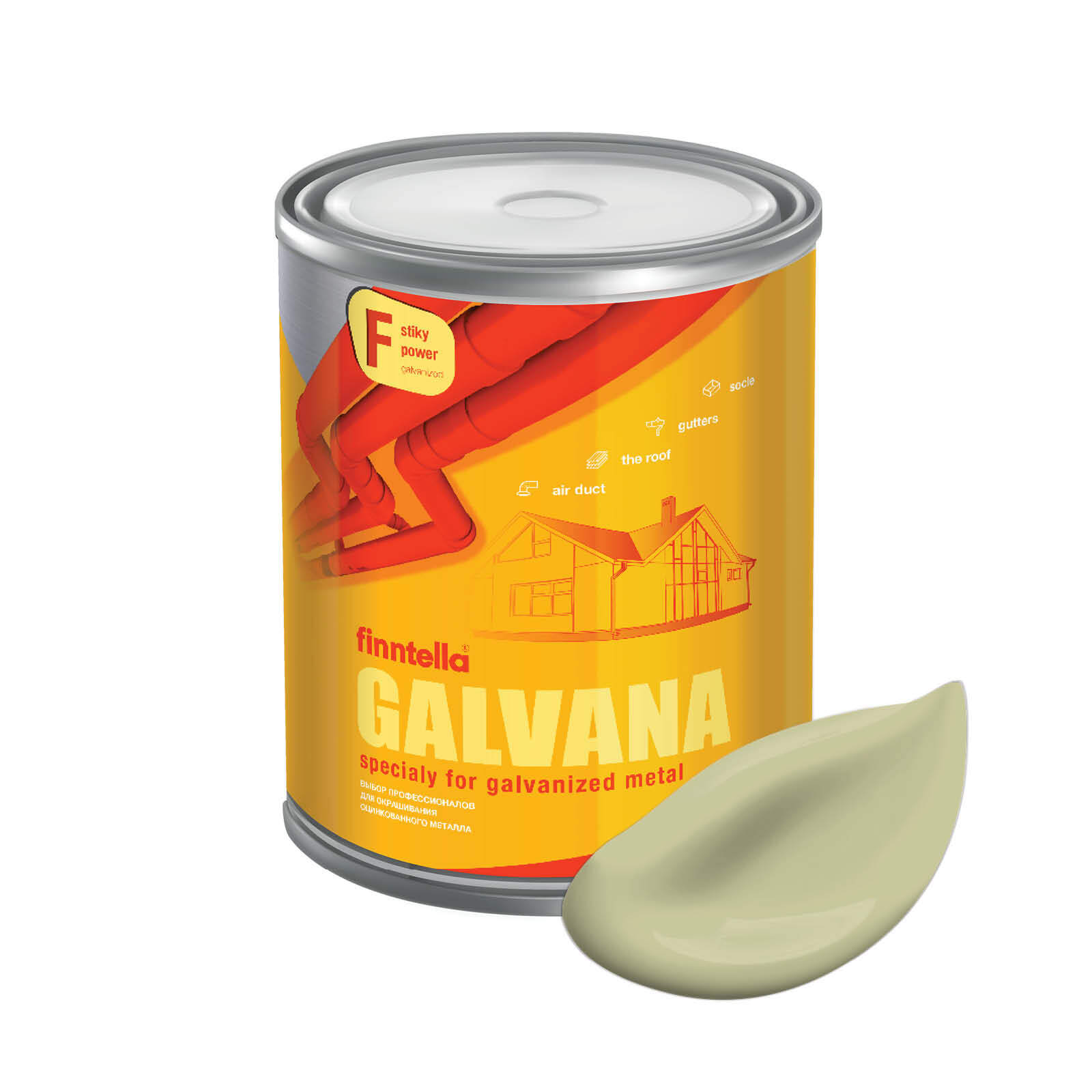 

Краска GALVANA FINNTELLA Матовая, LAMMIN бледно-зелёный, 0,9л, Зеленый, GALVANA по оцинкованному металлу и бетону
