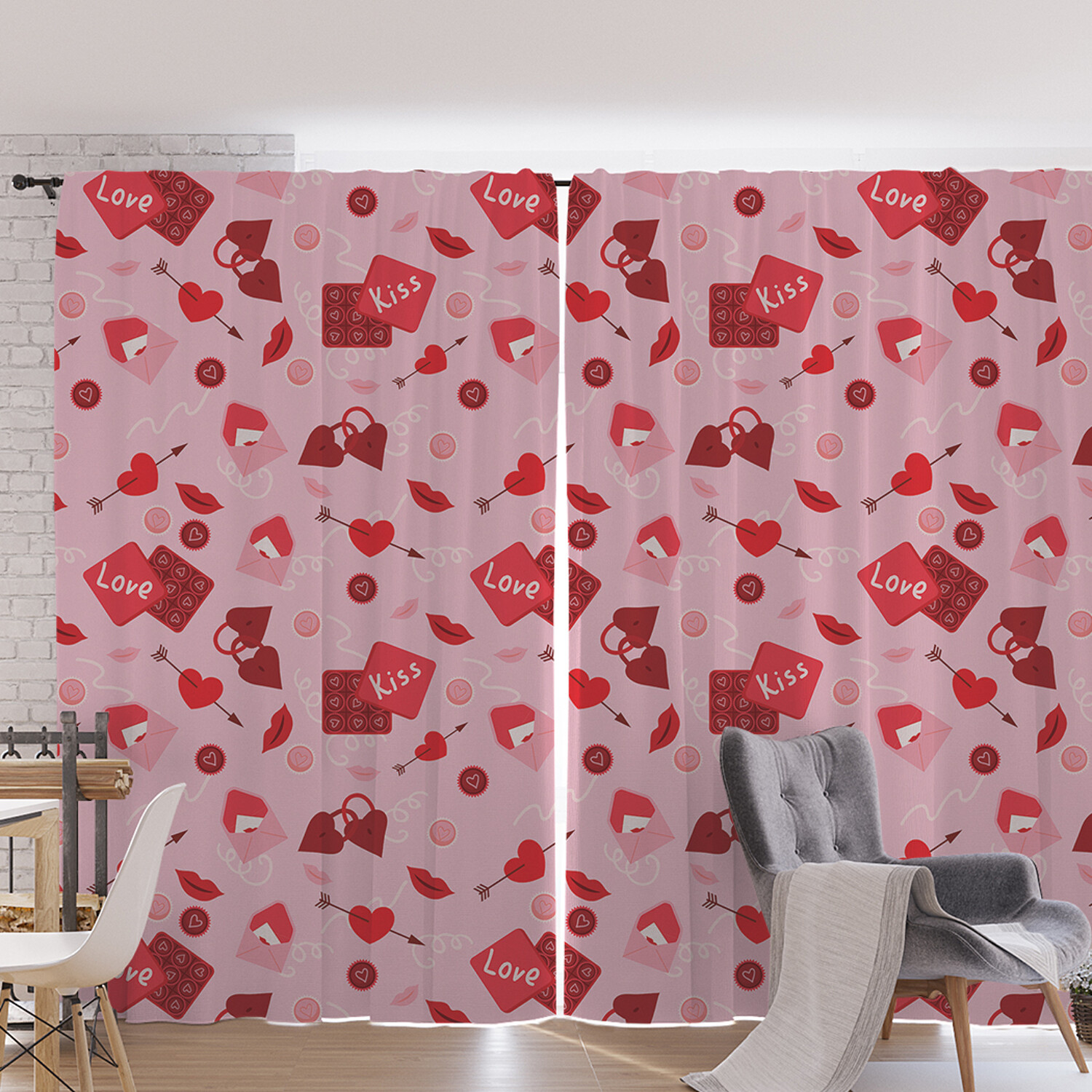 

Шторы фотошторы JoyArty "Kiss love” 170х265 см 2 полотна ткань оксфорд, Kiss love