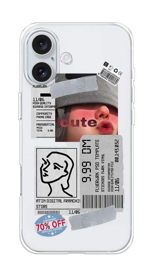 

Чехол на Apple iPhone 16 Plus "Cute girl collage", Розовый;серый;голубой, 16150-1