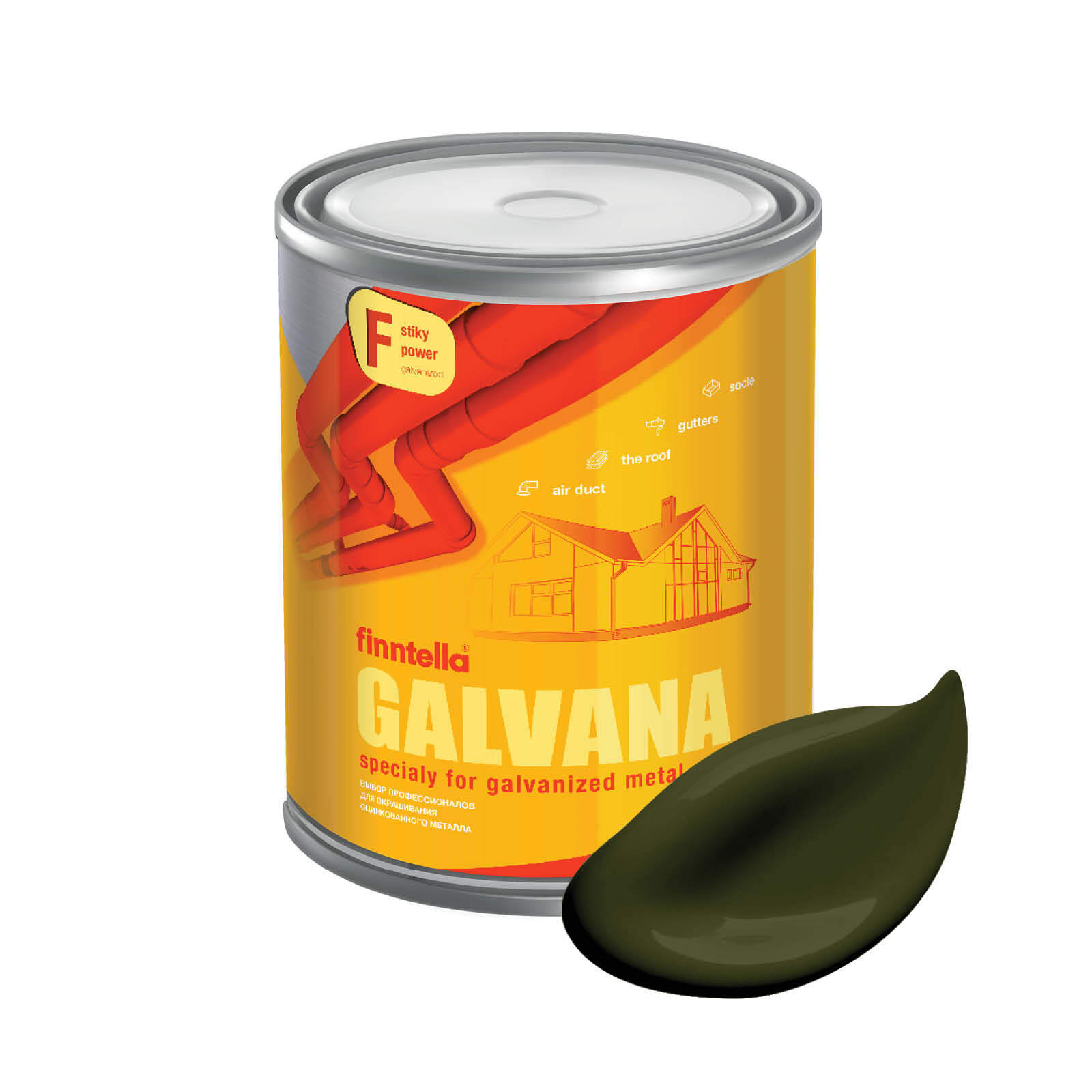 

Краска GALVANA FINNTELLA Матовая, KOMBU буро-зеленый, 0,9л, GALVANA по оцинкованному металлу и бетону
