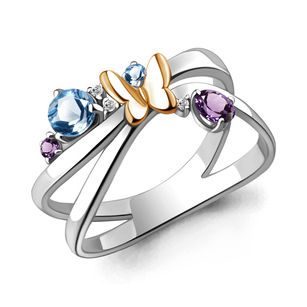 

Кольцо из серебра с аметистом/топазом/фианитом р., Aquamarine 6571830, 6571830_925_р