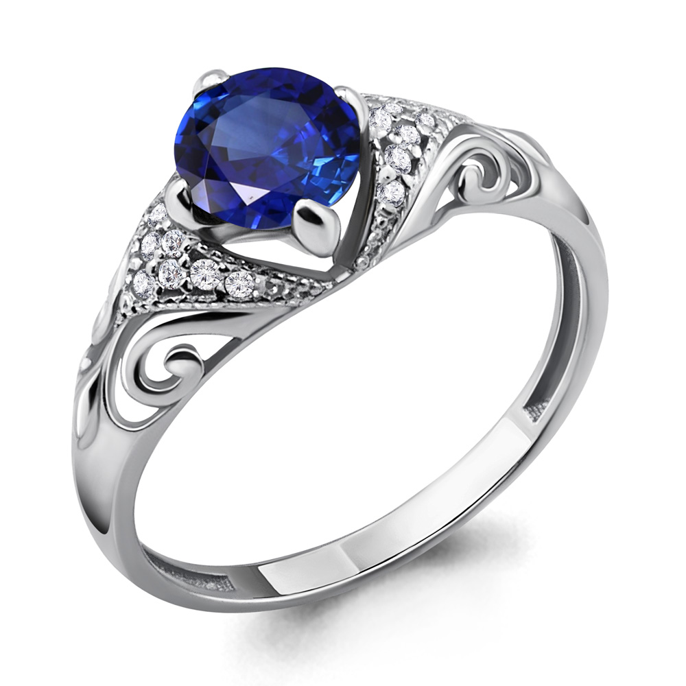 

Кольцо из серебра с фианитом/сапфиром искусственным р., Aquamarine 63993Б, 63993Б_925_р
