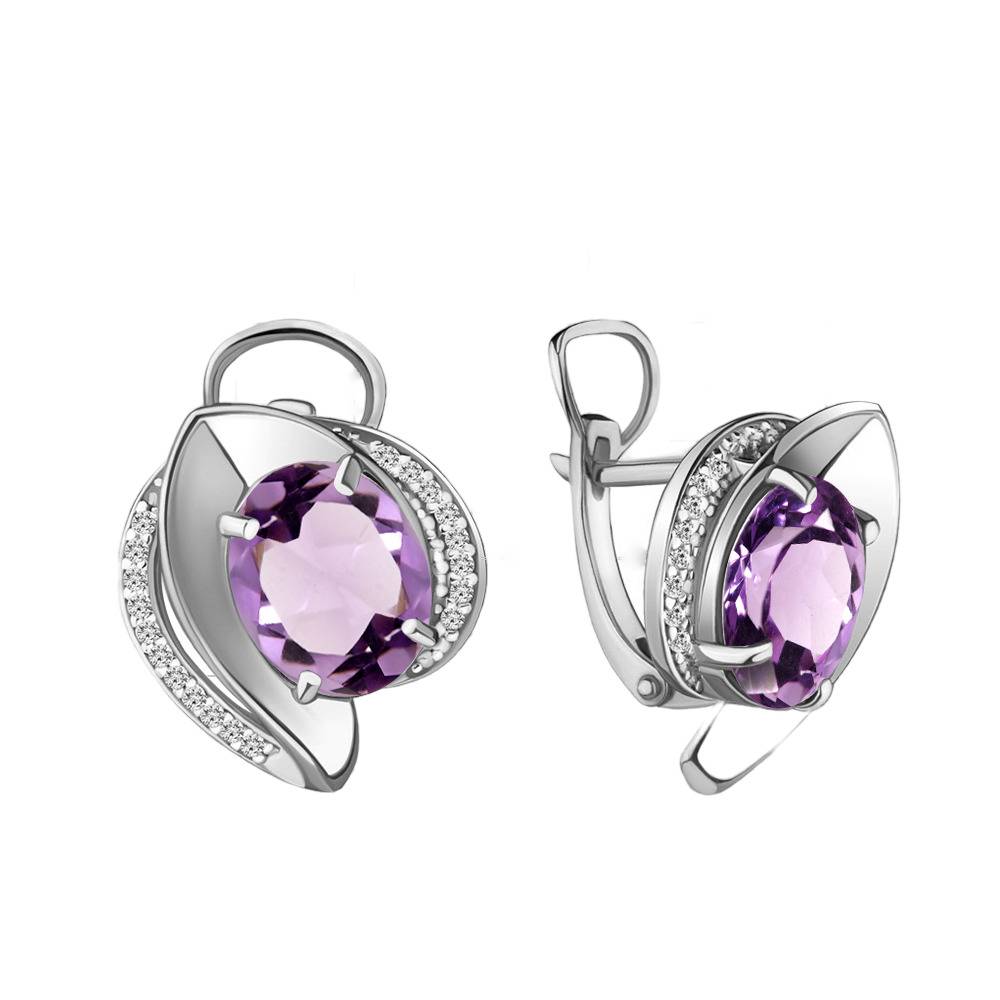 

Серьги из серебра с аметистом/фианитом Aquamarine 4478604А, 4478604А_925_р