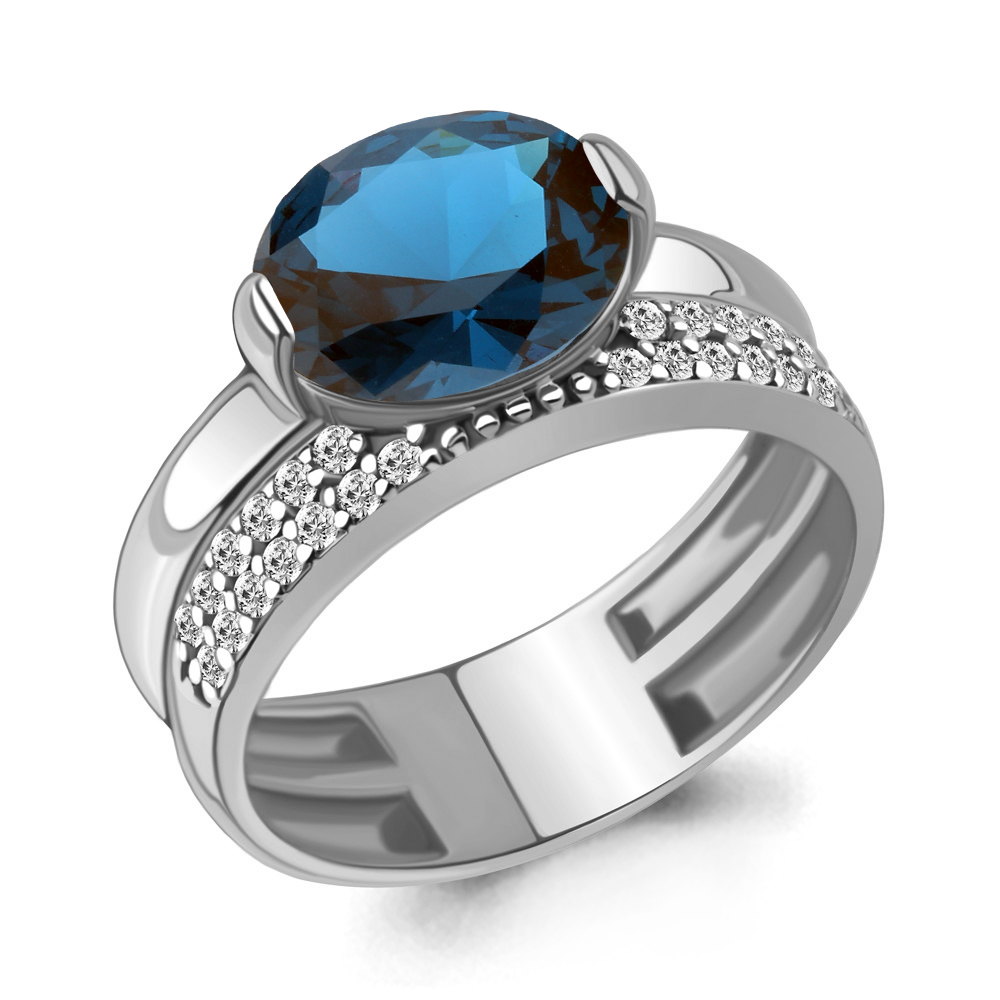 

Кольцо из серебра с топазом искусственным/фианитом р. Aquamarine 6943993А, 6943993А_925_р