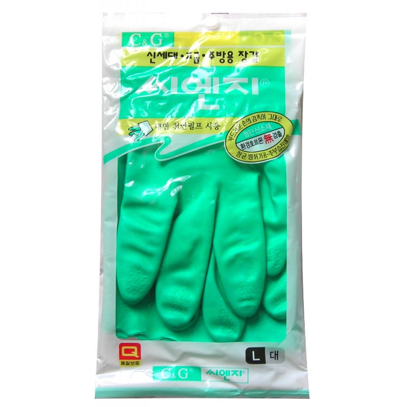 фото Перчатки хозяйственные, с хлопковым напылением myungjin hygienic glove pvc, размер l