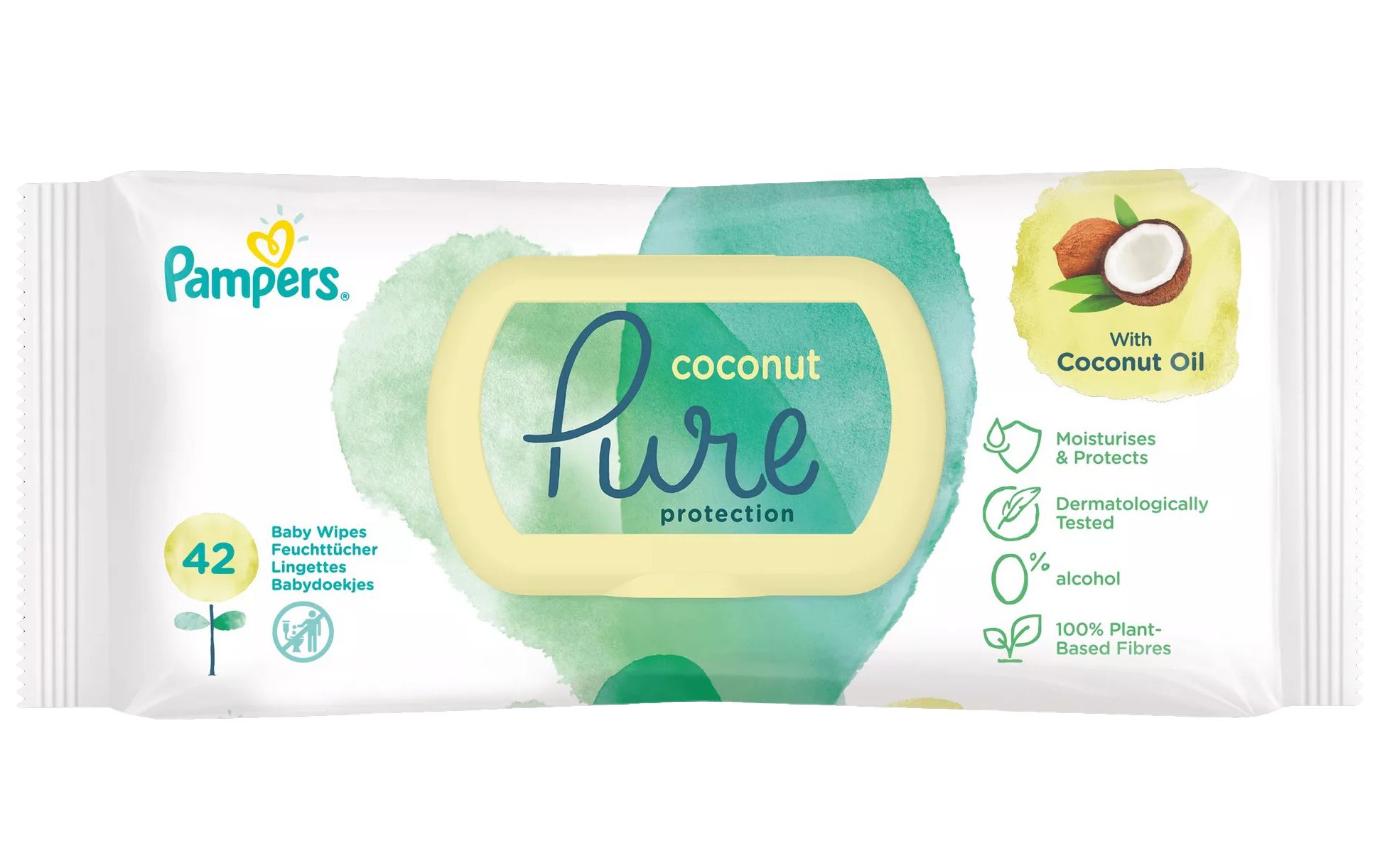 Детские влажные салфетки Pampers Pure Protection Coconut (кокос), 42 шт салфетки влажные pampers aqua pure детские 48шт