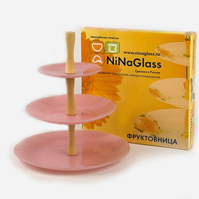 Фруктовница NiNaGlass 85-125-14/20/ 26 см. Палитра роуз 3-х ярусная