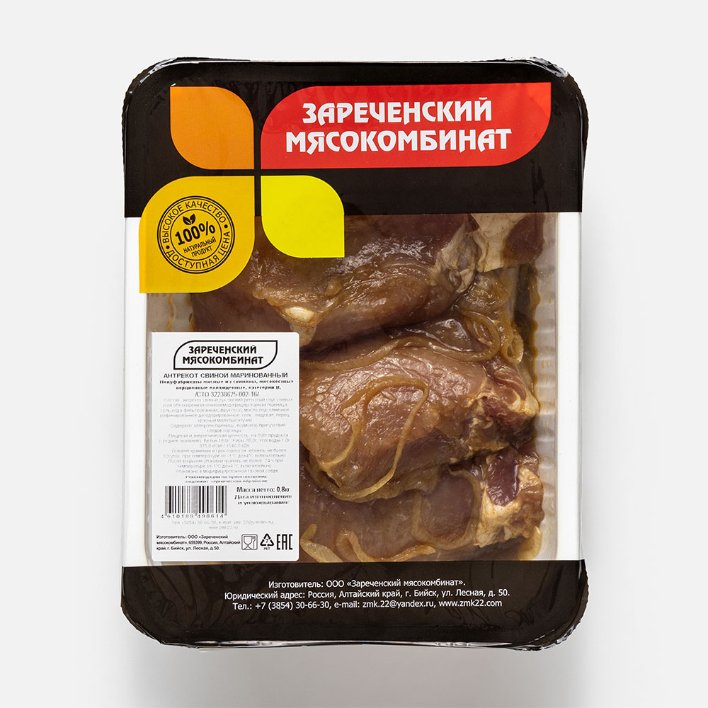 

Антрекот Зареченский мясокомбинат свиной, маринованный, 800 г