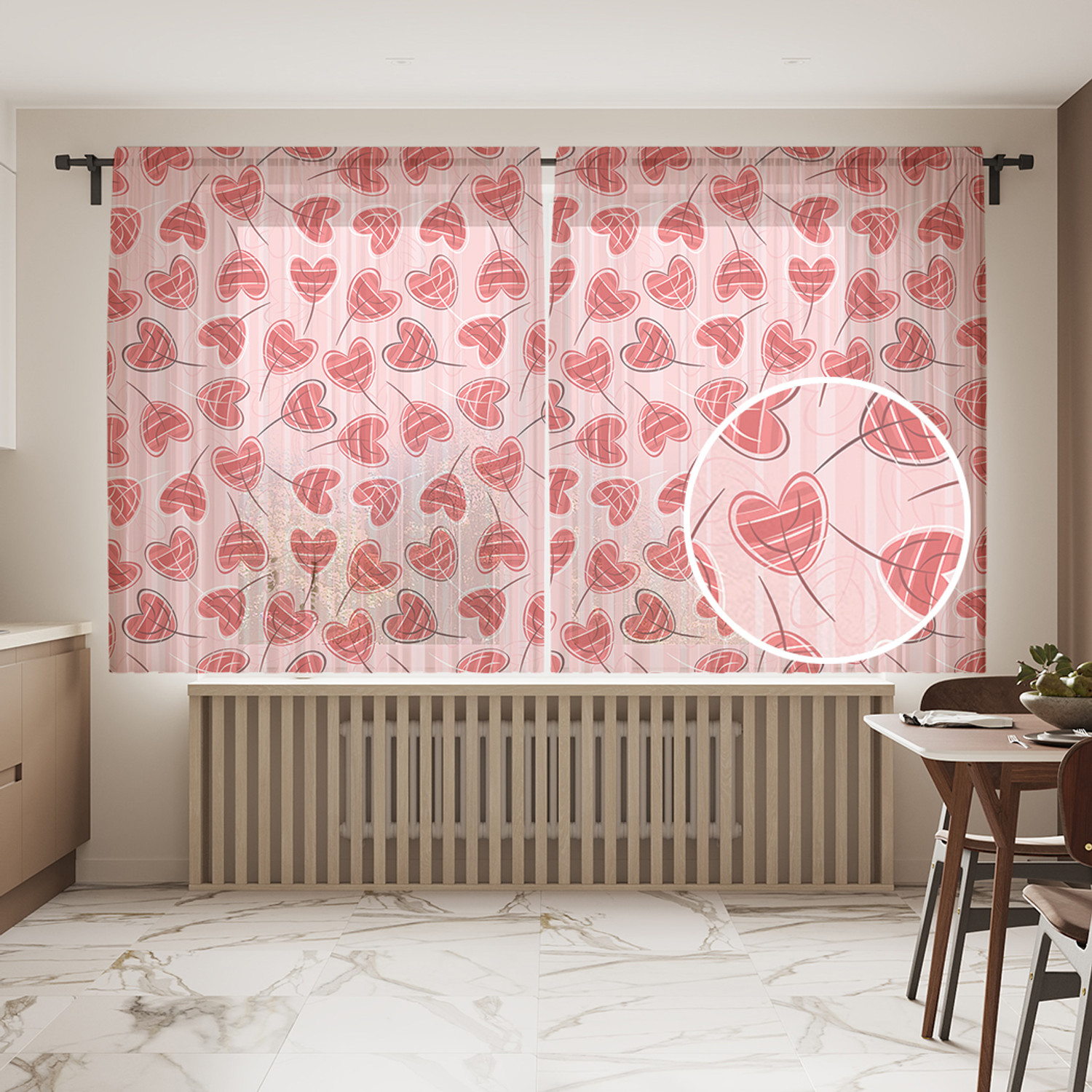 

Тюль для кухни и спальни JoyArty "Листочек с сердечками" 145х180см 2 полотна, Листочек с сердечками