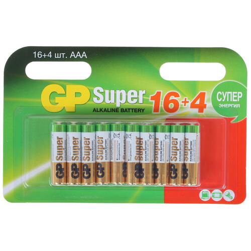 

Батарейка GP AAA (LR03) 24A16/4-2CRD20, 20 шт. в упаковке, Super AAA (LR03)