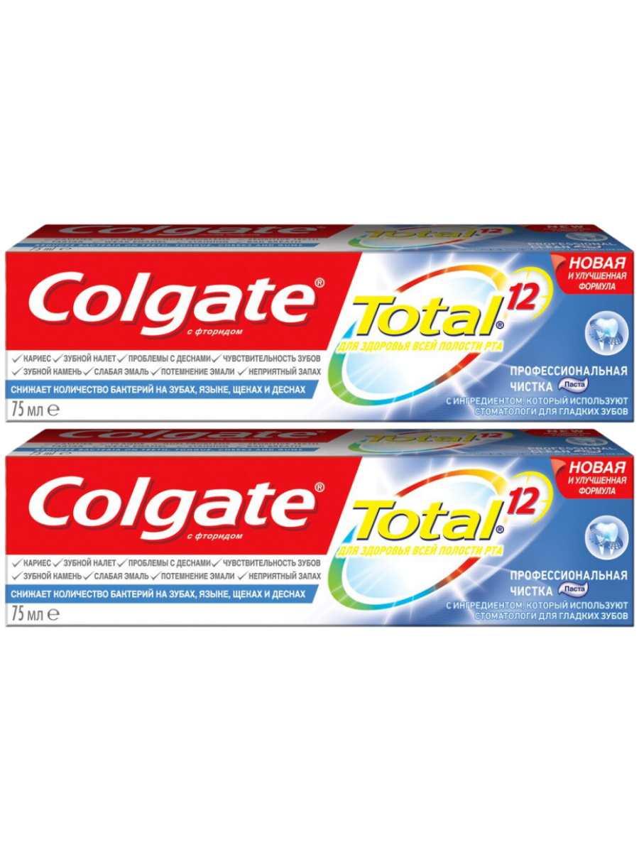 

Комплект Зубная паста Colgate Total Профессиональная Чистка 75 мл х 2 шт., TOTAL Профессиональная Чистка