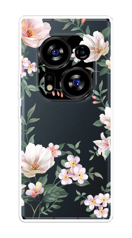 

Чехол на Tecno Phantom X2/X2 Pro "Beautiful white flowers", Бежевый;зеленый, 303250-1