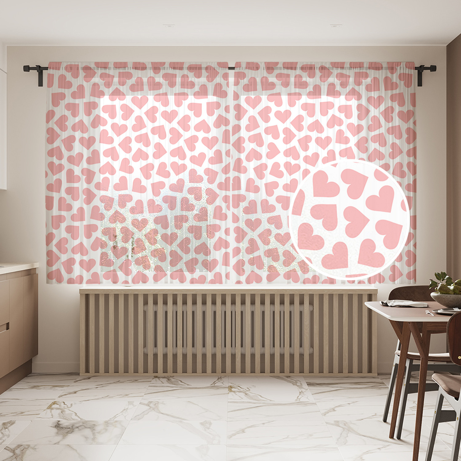 

Тюль для кухни и спальни JoyArty "Pink heart" 145х180см 2 полотна, Pink heart