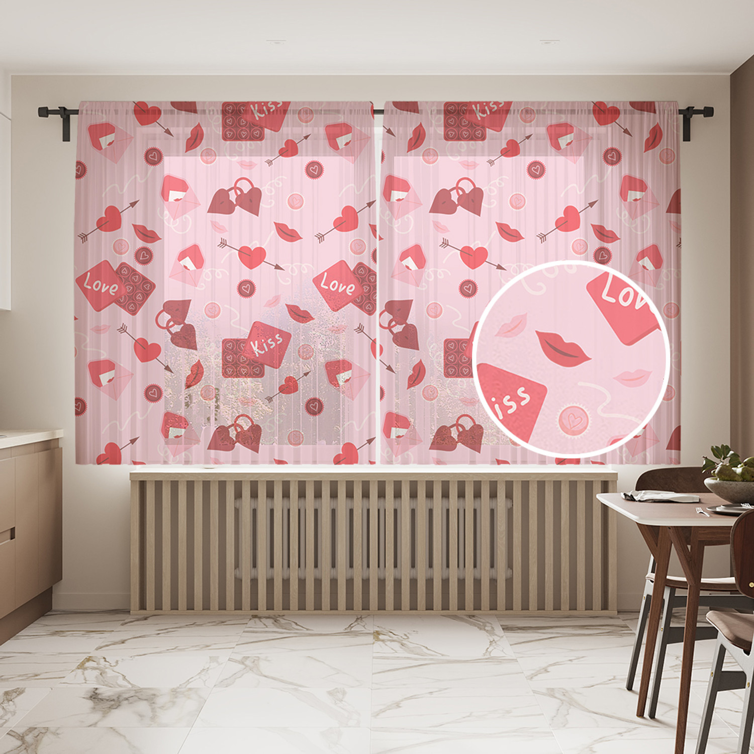 

Тюль для кухни и спальни JoyArty "Kiss love" 145х180см 2 полотна, Kiss love