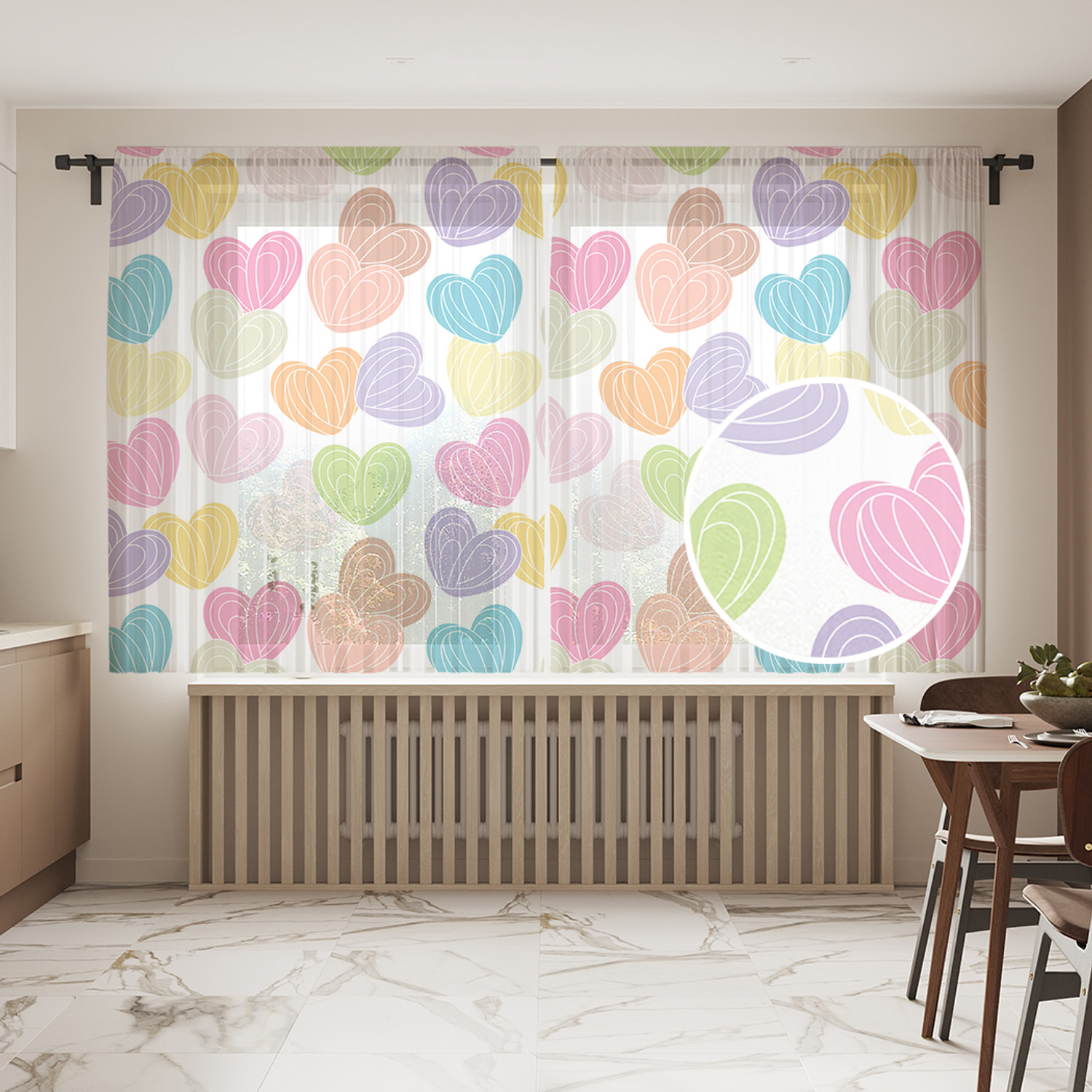 

Тюль для кухни и спальни JoyArty "Карамельные сердца" 145х180см 2 полотна, Карамельные сердца