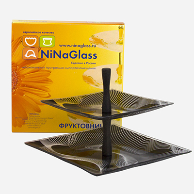 Фруктовница NiNaGlass 85-027-20/25 см. Бриз 2-х ярусная квадратная