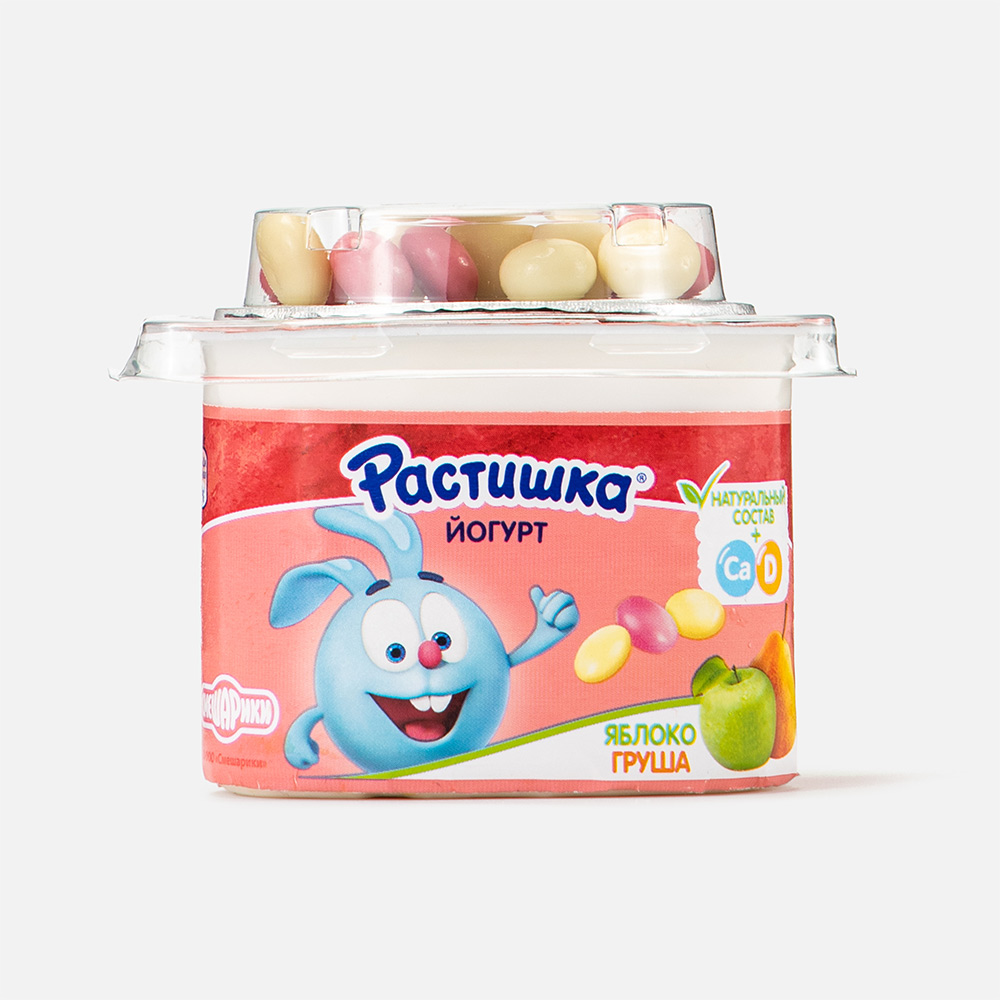 Йогурт Растишка яблоко и груша, с печеньем, с 3 лет, 3%, 118 г