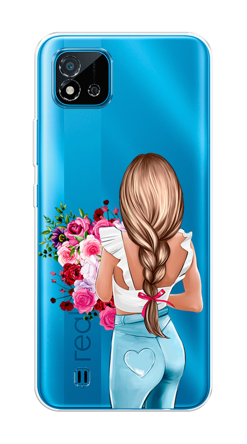 

Чехол на Oppo Realme C20 "Девушка с цветами", Коричневый;розовый;голубой, 254850-6