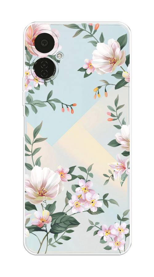 

Чехол на Tecno Camon 19 Neo "Beautiful white flowers", Бежевый;зеленый, 302350-1