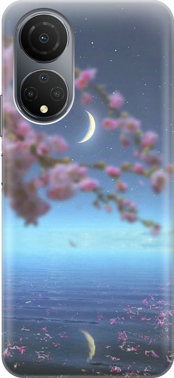 

Силиконовый чехол на Honor X7 "Месяц и сакура", Белый;голубой, 158548