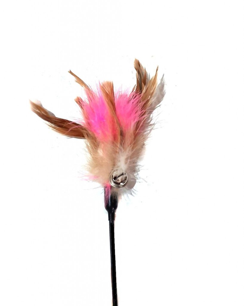 Игрушка для кошек Дразнилка с перьями и бубенчиком 60 см розово-коричневая 60 см