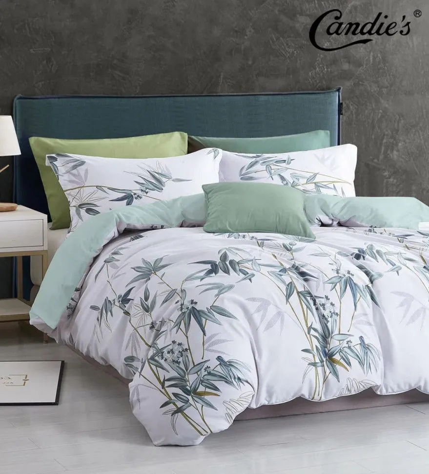 Комплект постельного белья CANDIES 100% Поплин Евро простыня на резинке Бело Зеленый