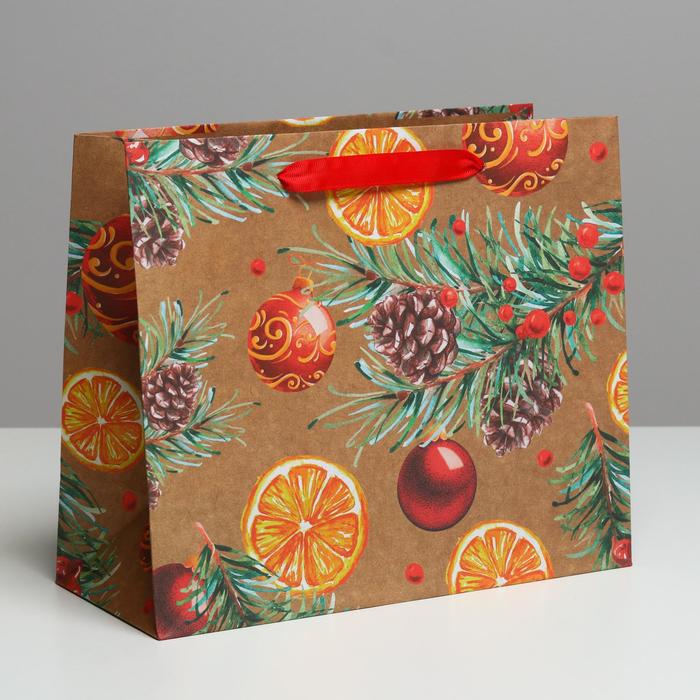 

Пакет крафтовый горизонтальный Новогодние шарики, ML 27 × 23 × 11.5 см