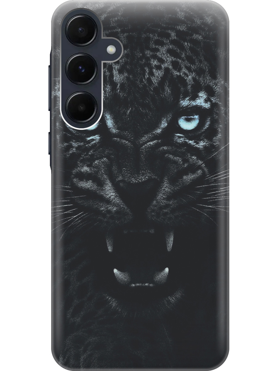 

Силиконовый чехол на Samsung Galaxy A35 с рисунком "Голубоглазая пантера", Голубой;черный, 20012130
