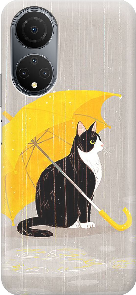 

Силиконовый чехол на Honor X7 "Кот с желтым зонтом", Серый;черный, 158545