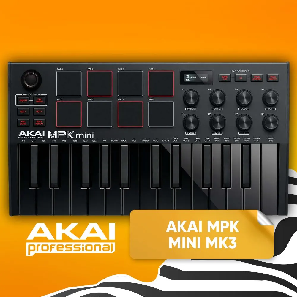 Миди клавиатура USB MIDI-клавиатура AKAI MPK Mini MK3 Black