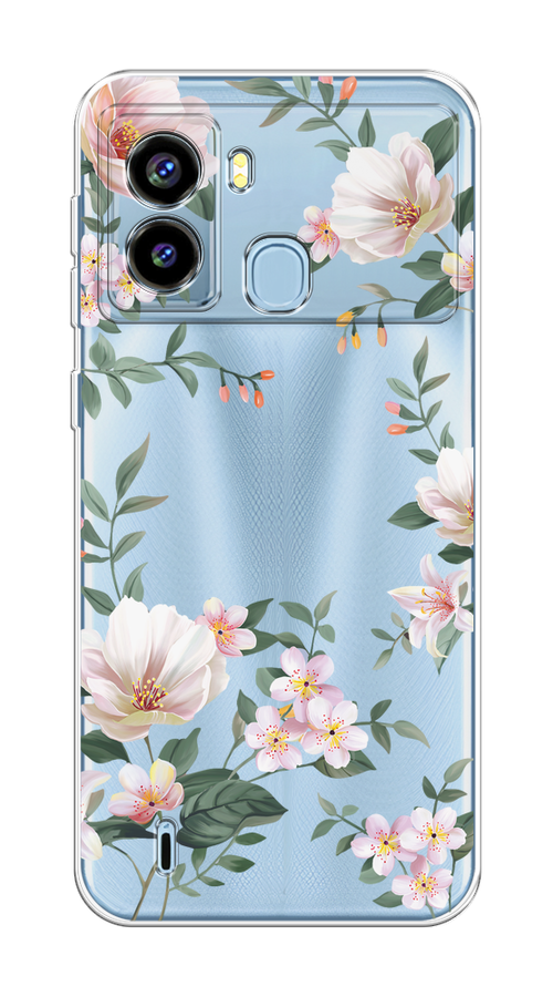 

Чехол на Tecno Pop 6 "Beautiful white flowers", Бежевый;зеленый, 302050-1