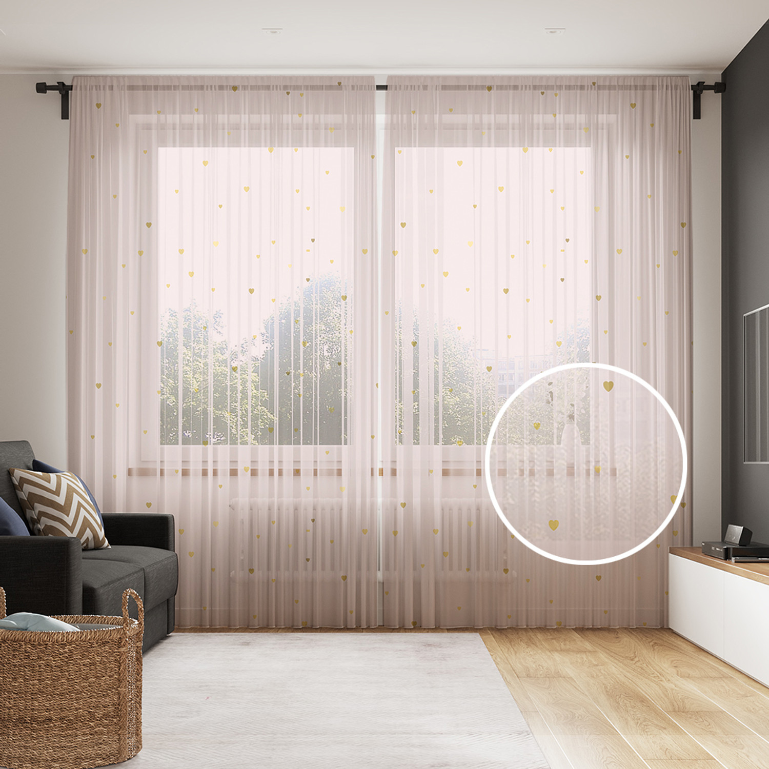 

Тюль для кухни и спальни JoyArty "Снегопад из сердец" 145х265 см 2 полотна, Снегопад из сердец