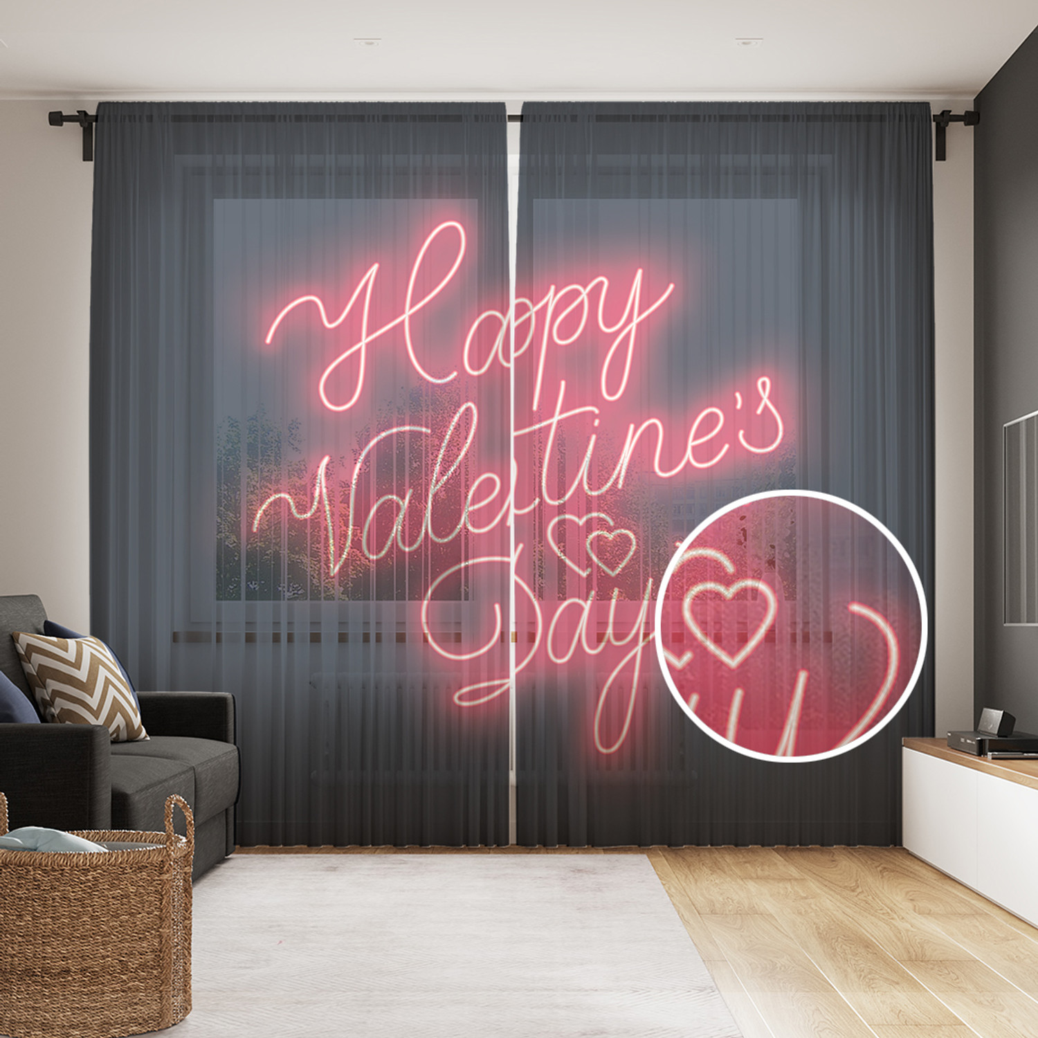 

Тюль для кухни и спальни JoyArty "Valentine's Day" 145х265 см 2 полотна, Valentine's Day