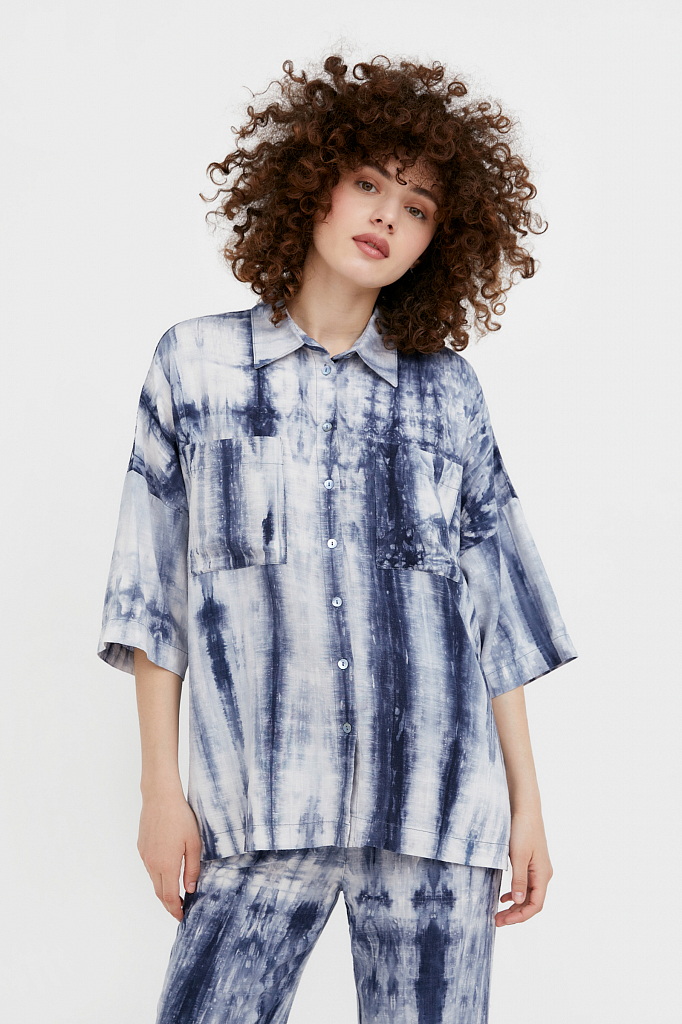 

Блуза женская Finn Flare S21-11021 синяя S, S21-11021