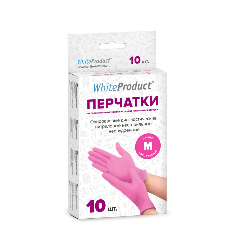 фото Перчатки медицинские white product текстурированные розовые размер m 10 шт. нитрил white product online