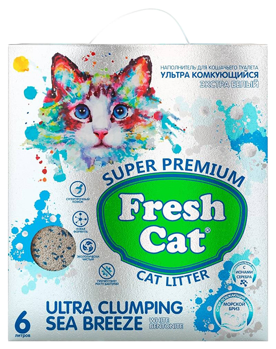 фото Наполнитель комкующийся бентонитовый fresh cat морской бриз, 5,16 кг