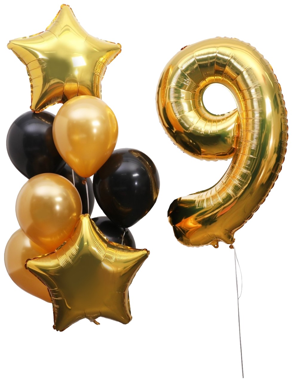 Букет из шаров «День рождения. 9 лет», набор 10 шт. + грузик, чёрно-золотой