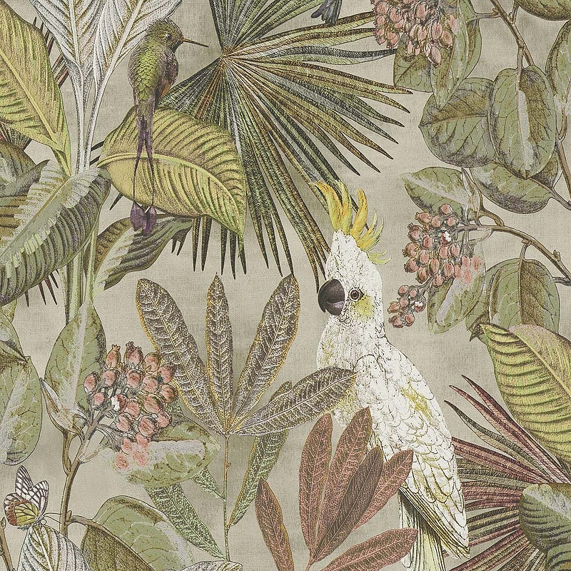 

Обои BN-INTERNATIONAL Panthera 220121 (0,53х10) Серый/Зеленый/Разноцветный, Листья/Птицы, 220121