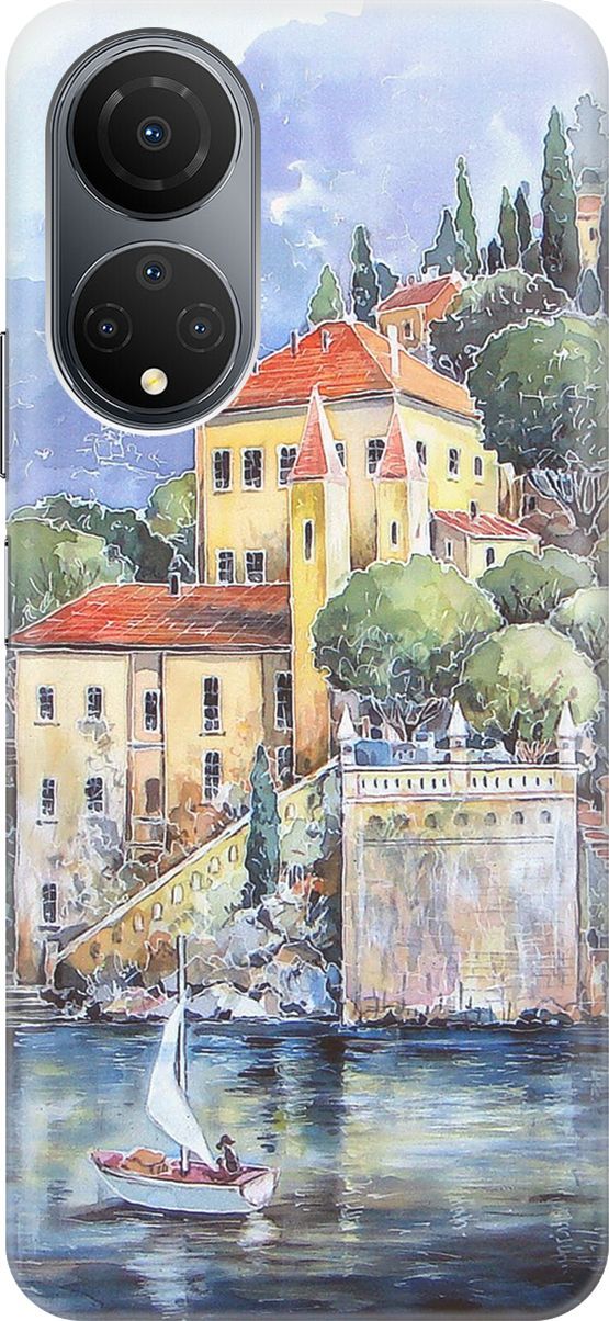 

Силиконовый чехол на Honor X7 "Город у моря", Голубой;желтый, 158544