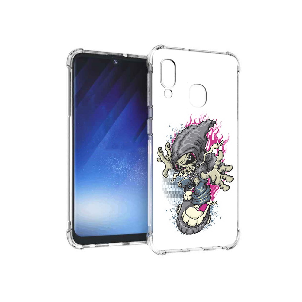 

Чехол MyPads Tocco для Samsung Galaxy A20e нарисованный скелет на скейт борде, Прозрачный, Tocco