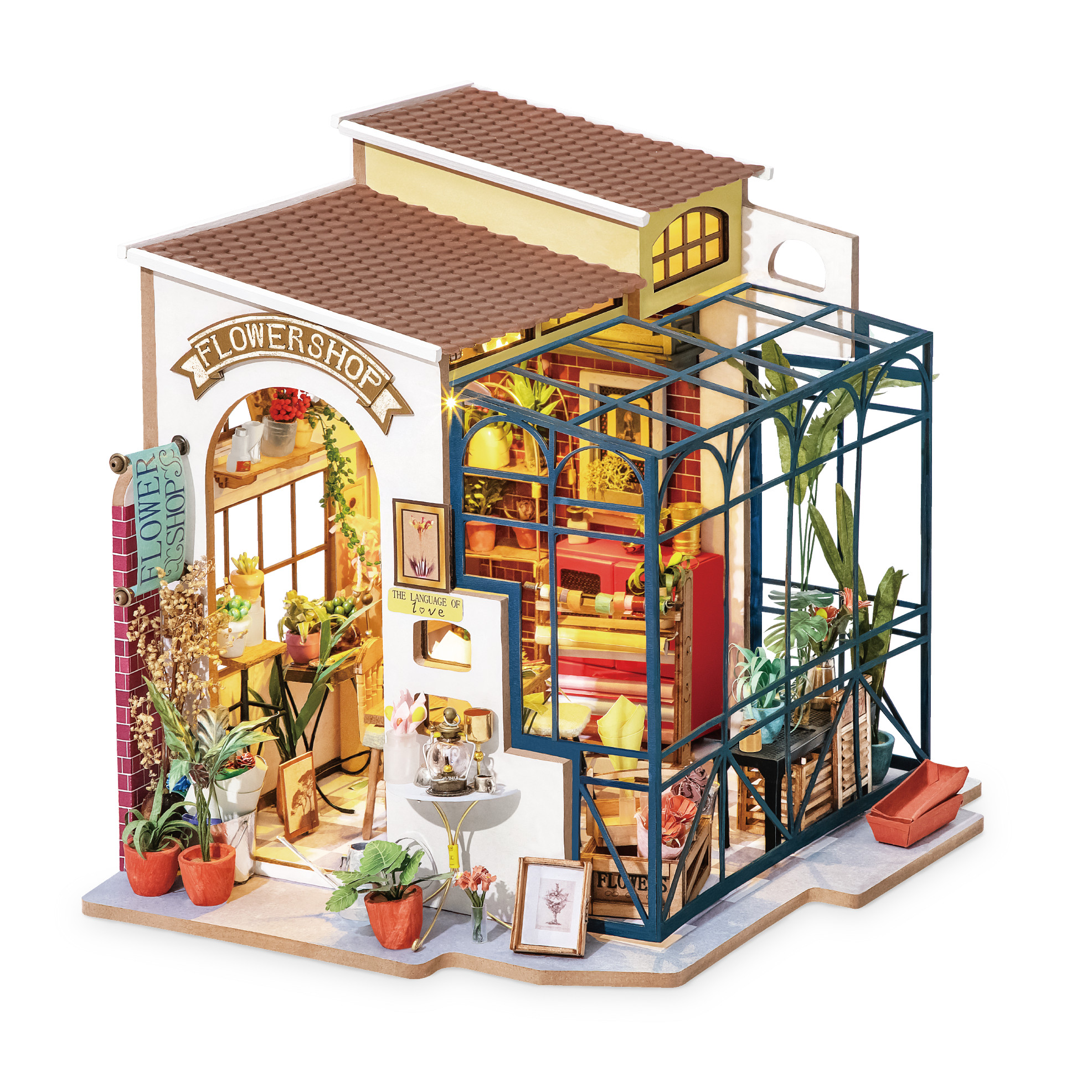 Румбокс интерьерный конструктор Цветочный магазин Эмили Robotime Emily’s Flower Shop 3d деревянный конструктор robotime миниатюрный дом студия кевина dg13