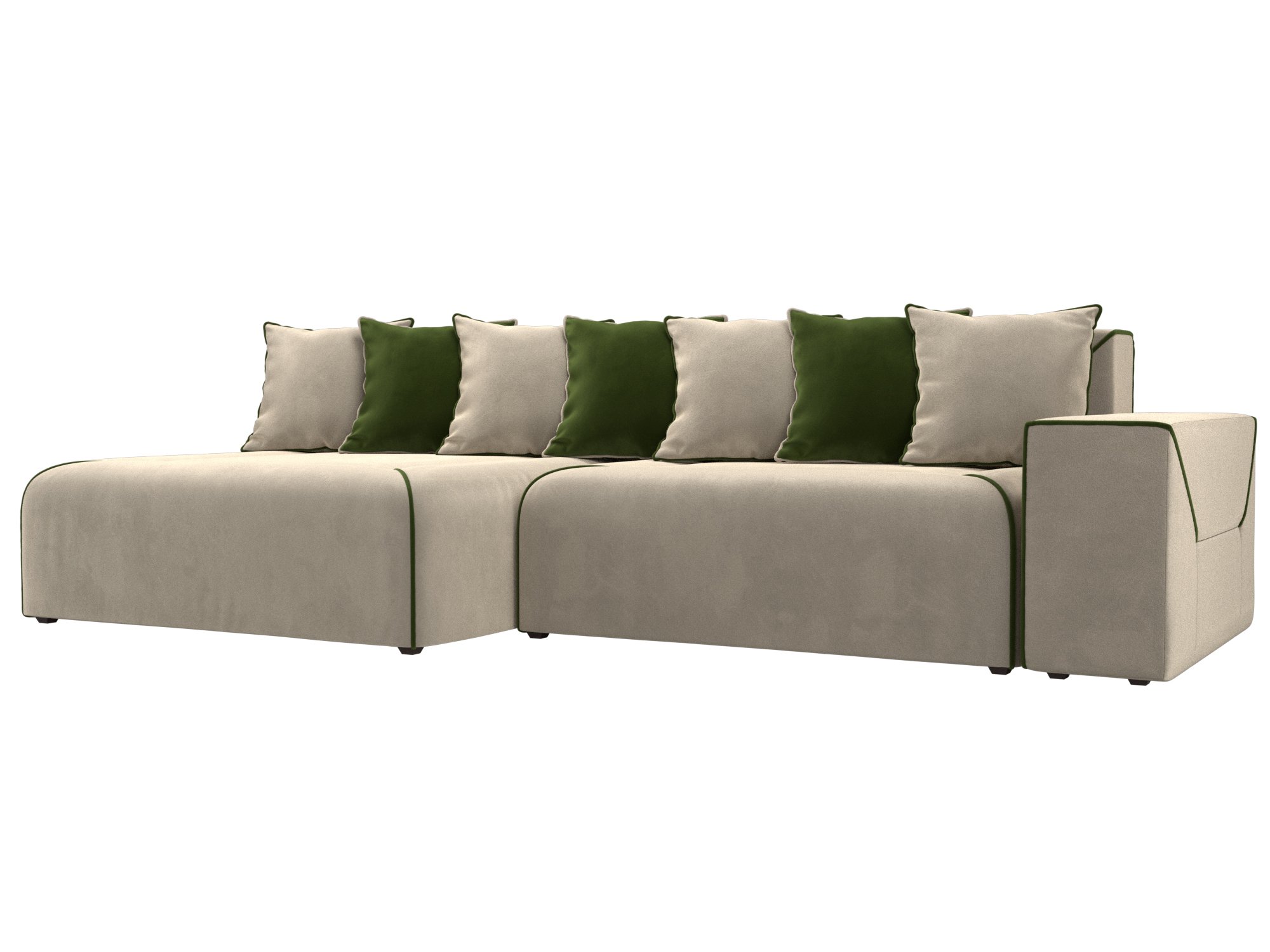 фото Угловой диван лига диванов кёльн левый угол бежевый/зеленый (микровельвет)