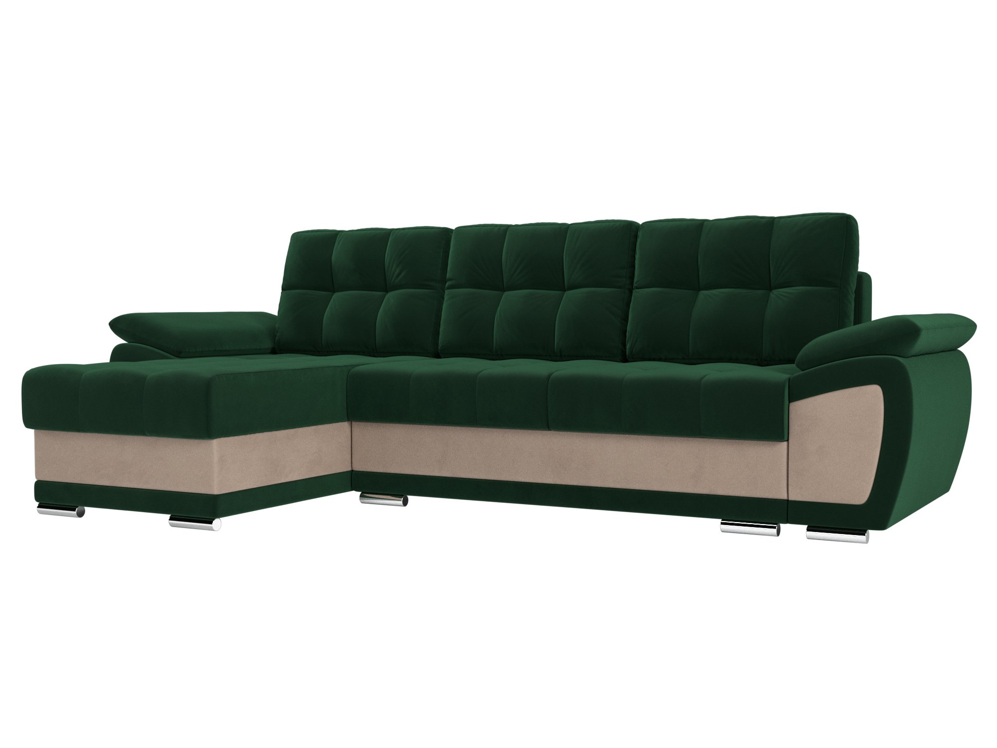 фото Угловой диван лига диванов нэстор левый угол зеленый/бежевый (велюр)