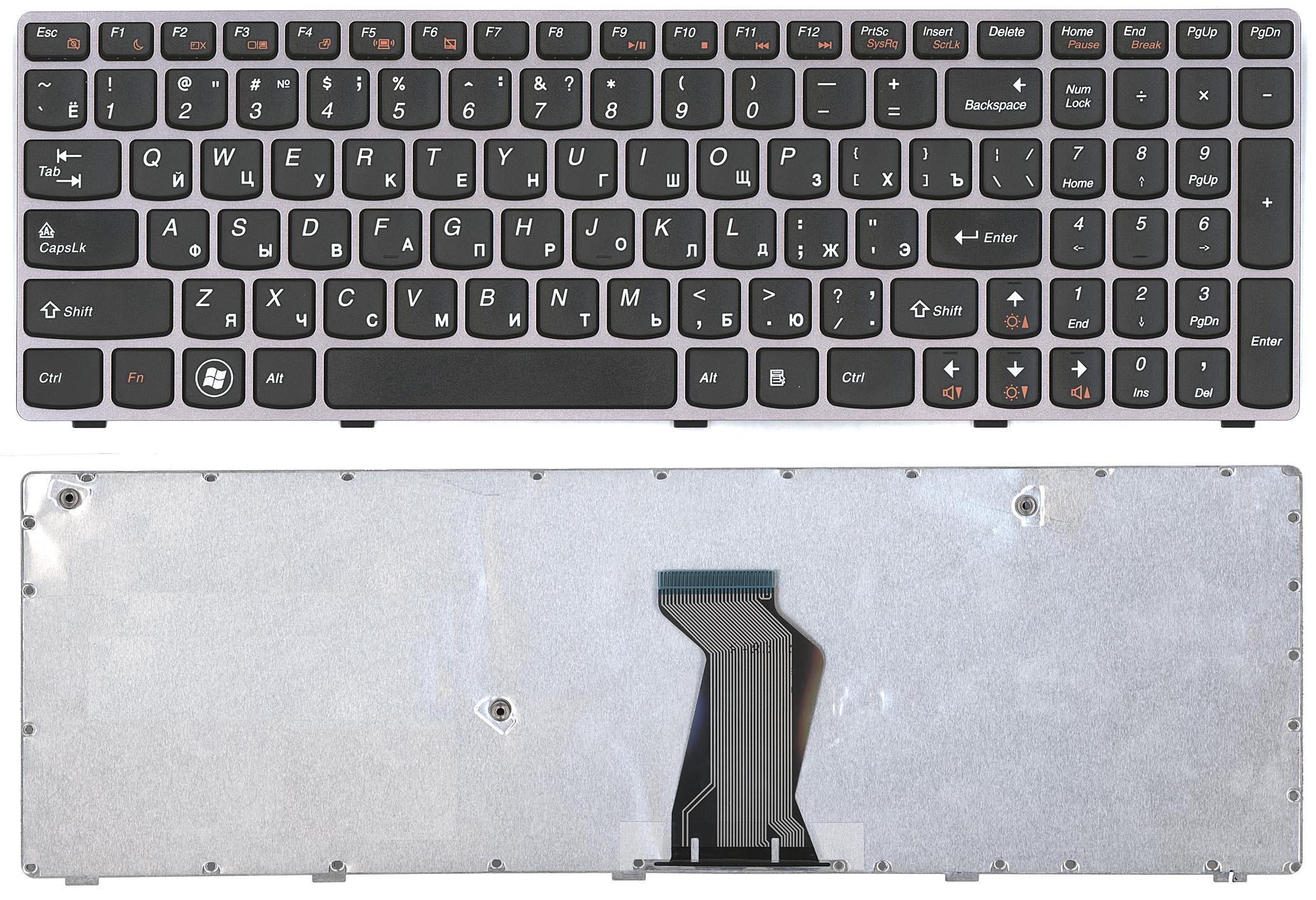 

Клавиатура для ноутбука Lenovo IdeaPad B570 B580 V570 Z570 Z575 B590 черная с серой рамкой