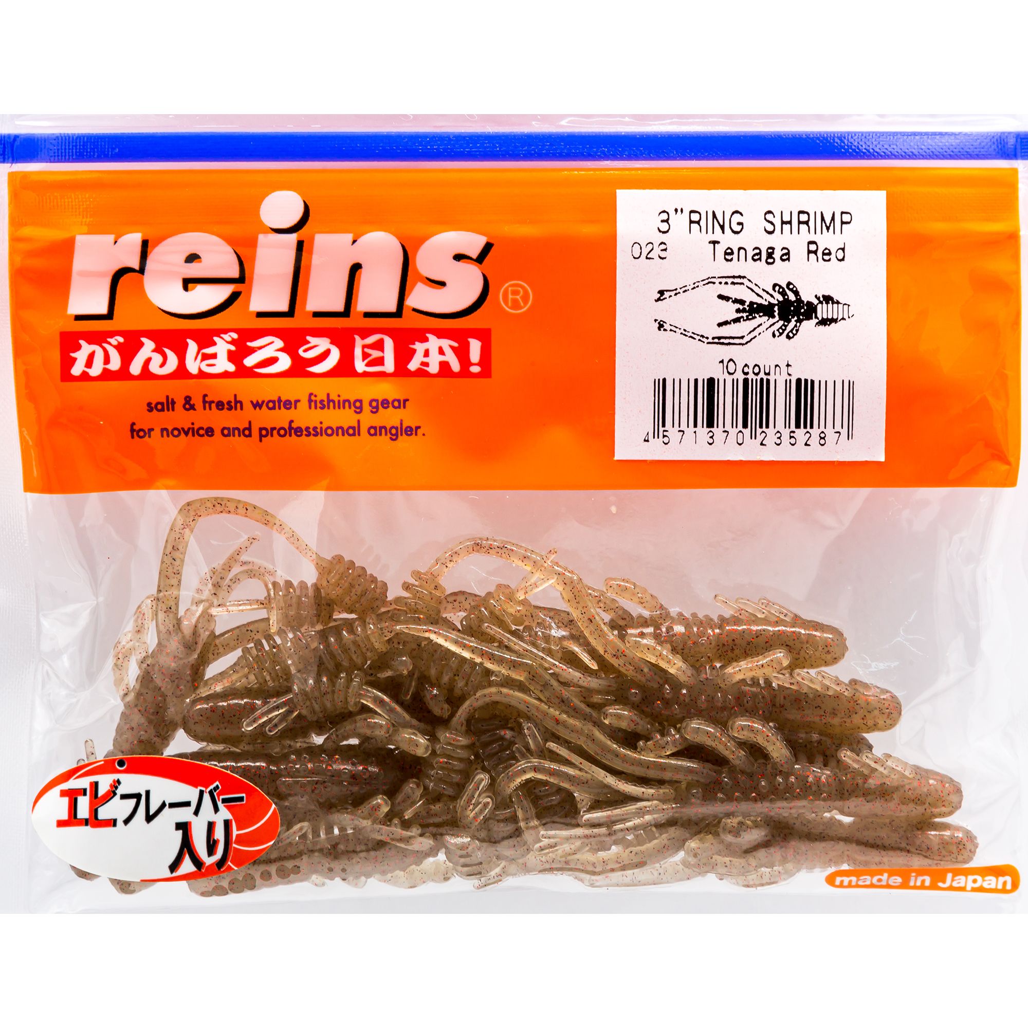 Силиконовая приманка Reins Ring Shrimp 75 мм цвет 023 Tenaga Red 12 шт