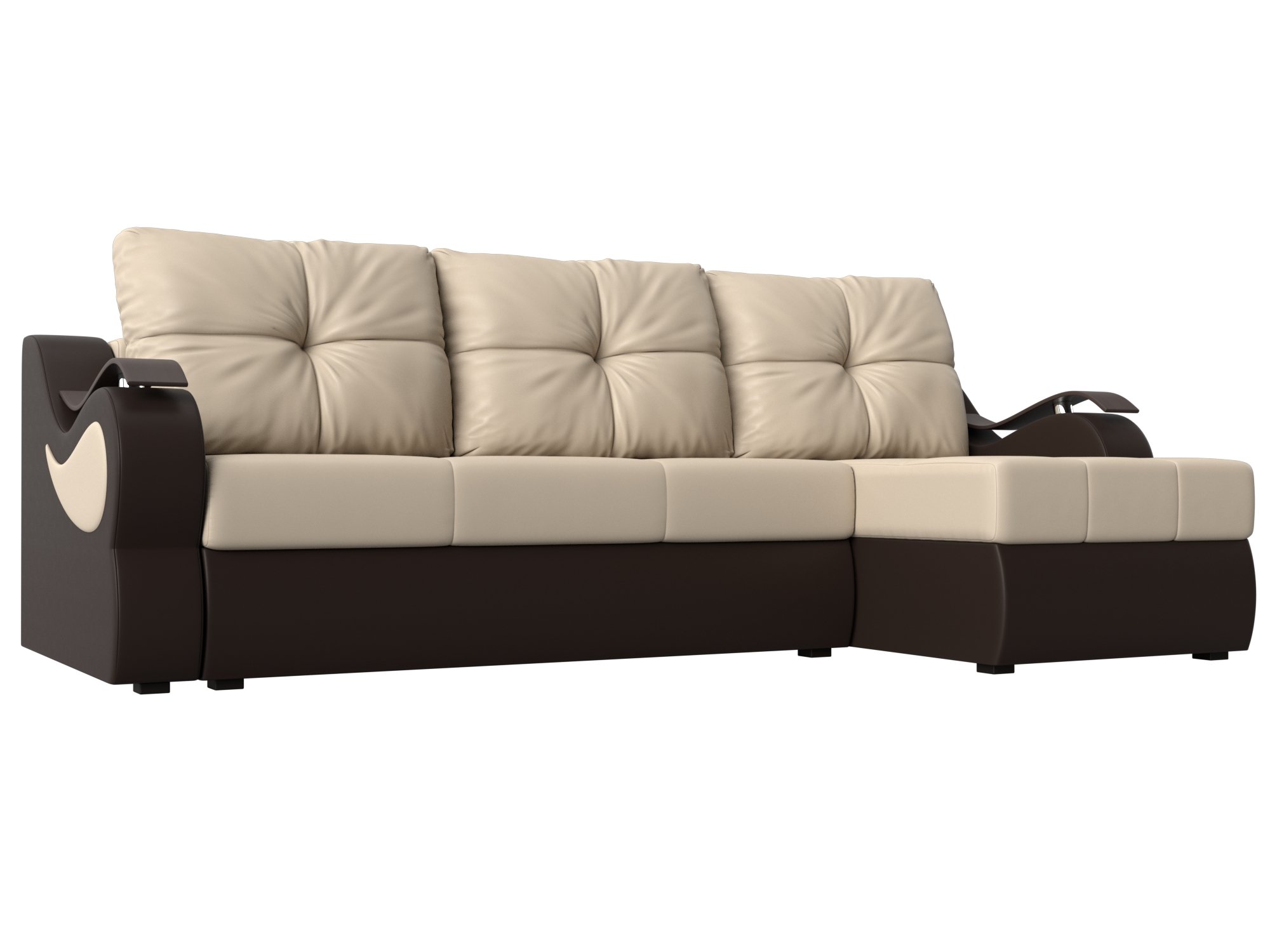 фото Угловой диван лига диванов меркурий правый угол бежевый/коричневый (экокожа)