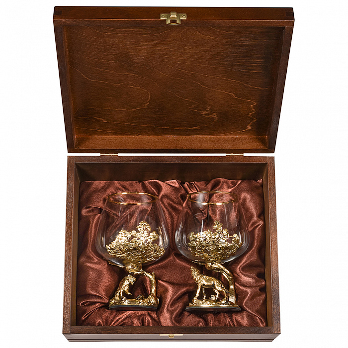 

Город Подарков Набор из 2-х бокалов для коньяка Тигр и Волк в деревянной шкатулке, Прозрачный, 13000047